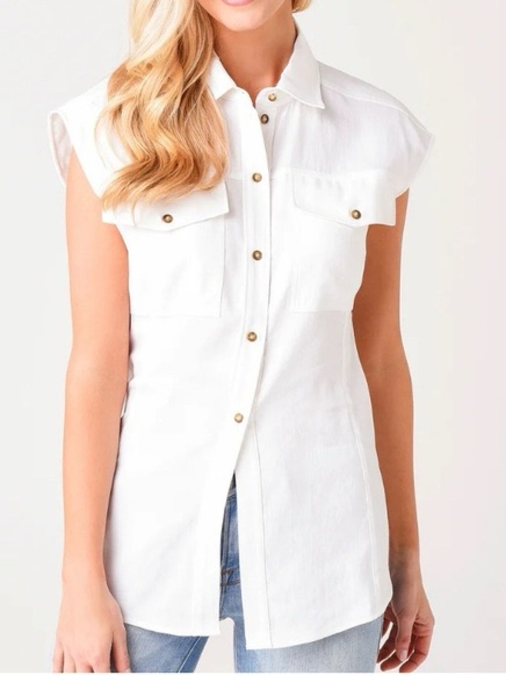 Frame Denim White Sleeveless Button Down Utility Shirt Medium